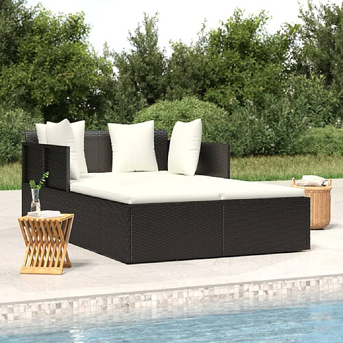 Maison Chic Chaise longue avec coussin | Bain de soleil Relax | Transat noir 182x118x63 cm résine tressée -GKD83674