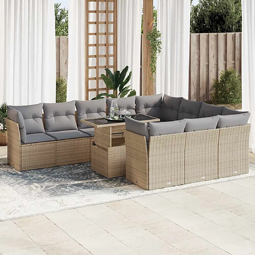 vidaXL Salon de jardin 11 pcs avec coussins beige résine tressée