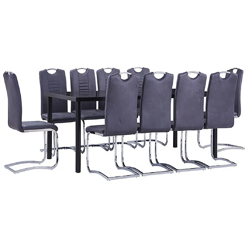 vidaXL Ensemble de salle à manger 11 pcs Similicuir daim Gris