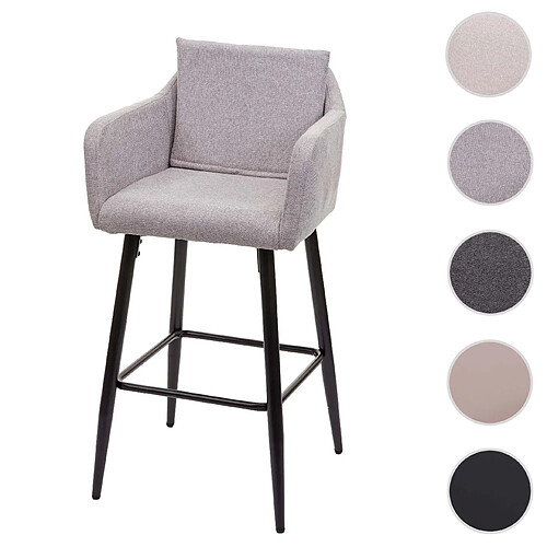 Mendler Tabouret de bar HWC-H93, tabouret de comptoir, repose-pieds métal ~ tissu/textile gris clair