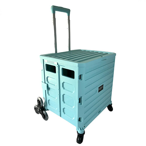 Secury-T Chariot de courses 8 roues - Pliable - Plastique - Avec Couvercle - Bleu Turquoise - 70Kg