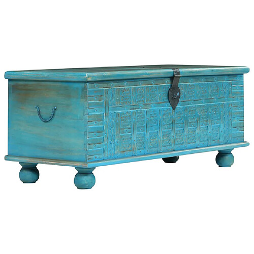 vidaXL Coffre de rangement Bois de manguier massif 100x40x41 cm Bleu