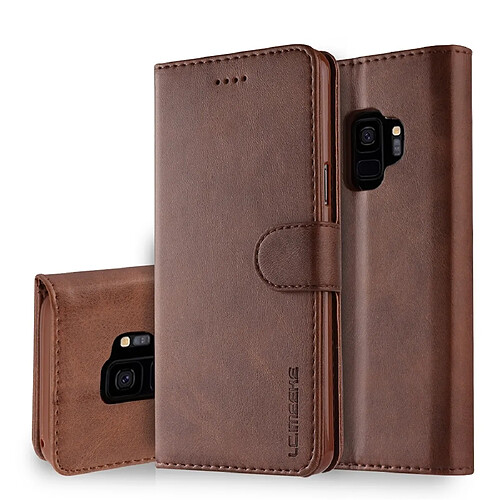 Wewoo Coque Pour Galaxy S9 LC.IMEEKE Étui en cuir à rabat de veau support et fentes cartes et portefeuille marron