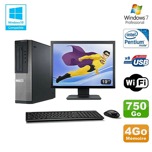 Lot PC DELL Optiplex 390 DT G630 2.7Ghz 4Go 750Go Graveur WIFI W7 Pro + Ecran 19 · Occasion