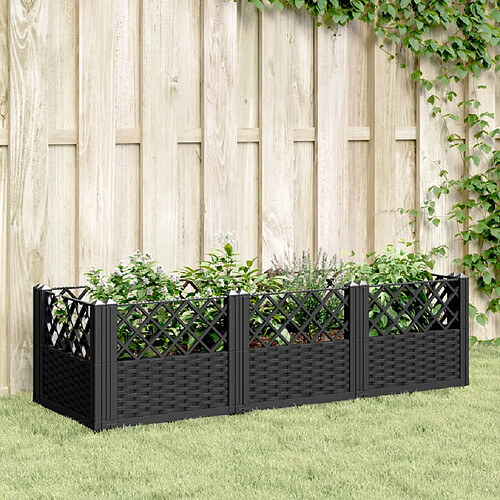 vidaXL Jardinière avec piquets noir 123,5x43,5x43,5 cm PP