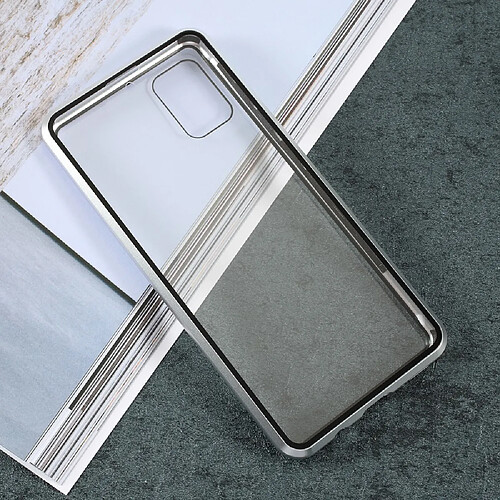 Bumper en métal cadre d'adsorption magnétique double face argent pour votre Samsung Galaxy A51 SM-A515