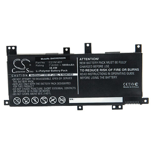 vhbw Batterie compatible avec Asus R455LJ-WX390, R455LJ-WX393T, R455LN, R455LNB, R455WA ordinateur portable Notebook (5000mAh, 7,6V, Li-polymère)