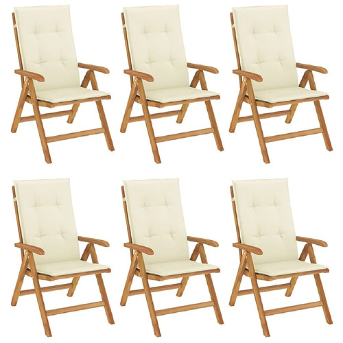 Maison Chic Lot de 6 Chaises de jardin inclinables,Fauteuil d'extérieur et coussins bois teck -MN30518