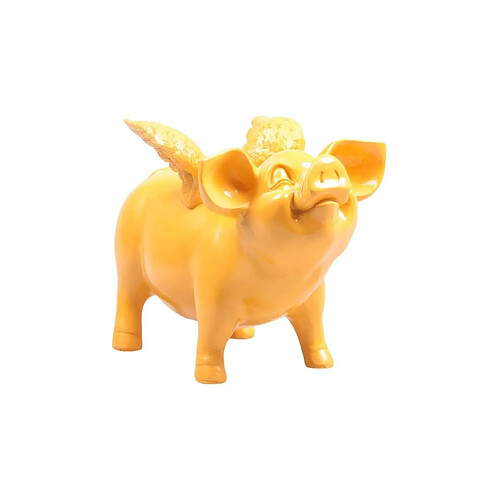 Stoobz Tirelire cochon avec ailes en résine 14 x 25 x 15 cm jaune.