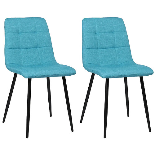 Decoshop26 Lot de 2 chaises de salle à manger en tissu bleu turquoise pieds métal noir mat style moderne CDS101111