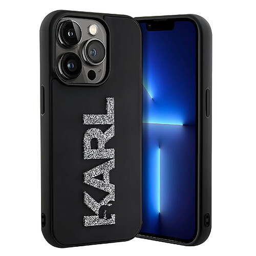 Karl Lagerfeld Coque pour iPhone 15 Pro Max Dos Effet Cuir Bords Rehaussés Noir