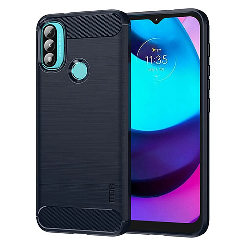 Coque en TPU MOFI texture en fibre de carbone brossée bleu pour votre Motorola Moto E20/E40