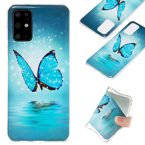 Coque en TPU noctilucent imd papillon bleu pour votre Samsung Galaxy S20 Plus