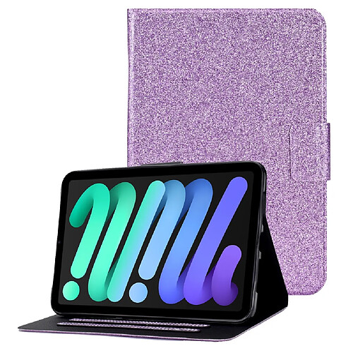 Etui en PU poudre scintillante avec support et porte-cartes violet pour votre Apple iPad mini (2021)