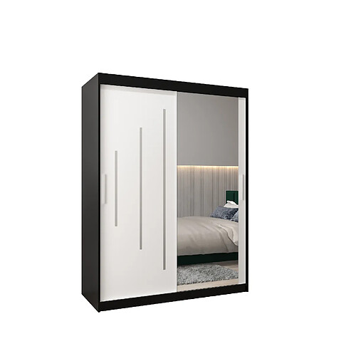 Abiks Meble Armoire YORK 2 À Portes Coulissantes 200/150/62 2 Portes (Noir/Blanc)