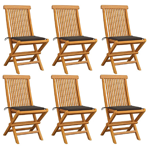 vidaXL Chaises de jardin et coussins taupe lot de 6 Bois teck massif