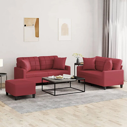 vidaXL Ensemble de canapés 3 pcs et coussins rouge bordeaux similicuir