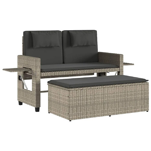 Maison Chic Banc inclinable de jardin et coussins | Banc d'extérieur | Chaise gris clair résine tressée -GKD93313