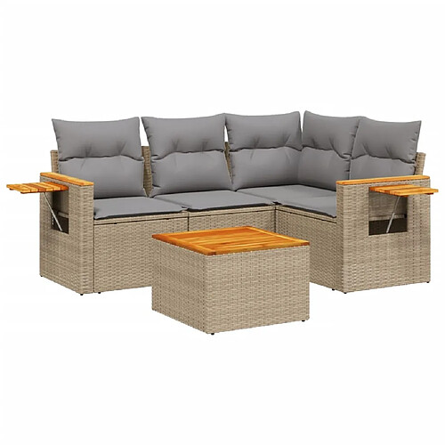 Maison Chic Salon de jardin avec coussins 5 pcs | Ensemble de Table et chaises | Mobilier d'Extérieur beige résine tressée -GKD53084