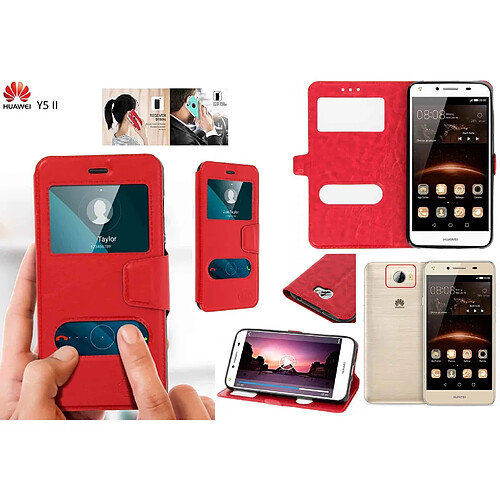 Ipomcase Coque Etui Décrochage Appel HUAWEI Y5 2-Rouge