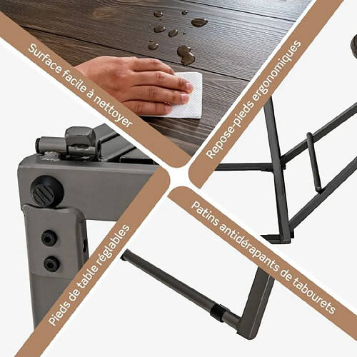 Helloshop26 Table haute cuisine avec tabouret table bar industrielle pliable mange debout 2 personnes compact pour cuisine salle à manger salon bistro gris 20_0005135