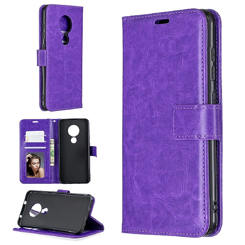 Wewoo Housse Coque Etui à rabat horizontal pour Nokia 6.2 / 7.2 Texture Crazy Horse avec porte-cartes et fentes cartes & Portefeuille et cadre photo Violet