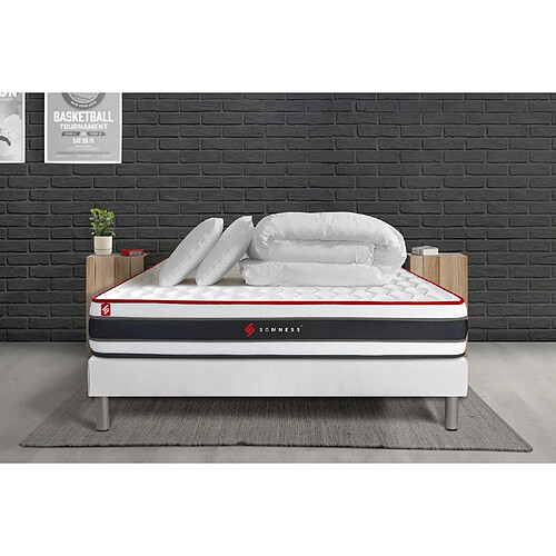 Somness Pack matelas ENERGY 160x200 + sommier blanc + Couette + 2 oreillers