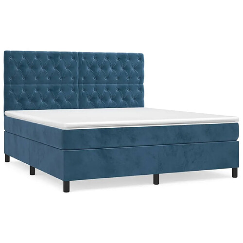 Maison Chic Lit adulte- Lit + matelas,Sommier à lattes de lit et matelas Bleu foncé 160x200cm Velours -GKD59870