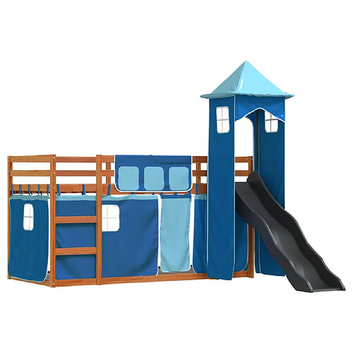 Vidaxl Lit superposé avec toboggan et rideaux bleu 90x190 cm