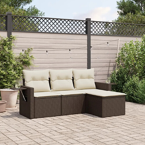 vidaXL Salon de jardin 4 pcs avec coussins marron résine tressée