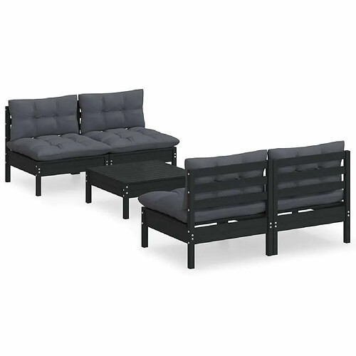 Maison Chic Salon de jardin 5 pcs + coussins - Mobilier/Meubles de jardin - Table et chaises d'extérieur anthracite Bois de pin -MN18961