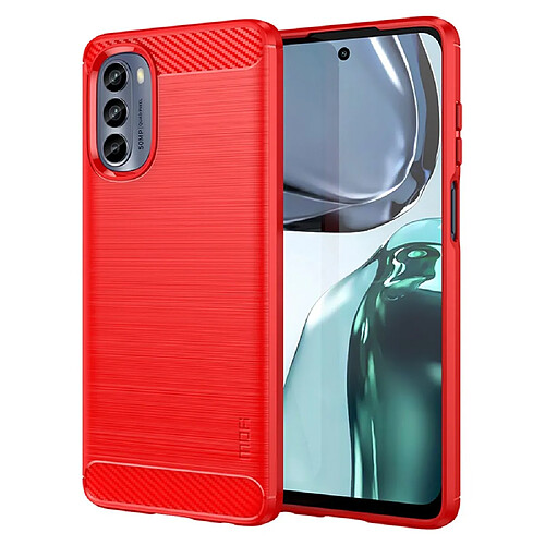 Coque en TPU MOFI anti-rayures, surface brossée, anti-chutte, texture fibre de carbone pour votre Motorola Moto G62 5G - rouge