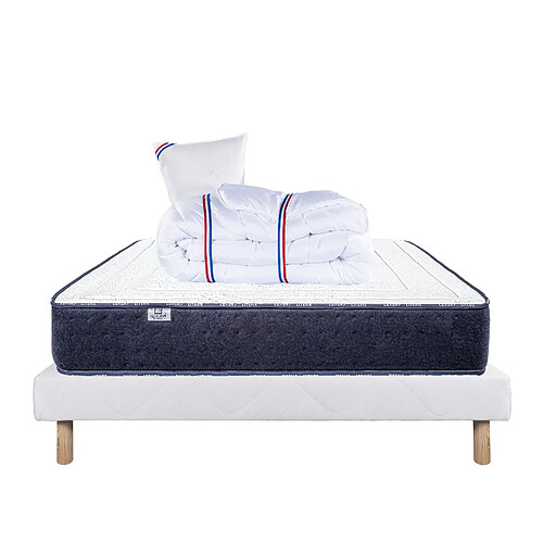 LUXURY LITERIE Ensemble matelas Nuage 90x190 cm + sommier blanc ep 13cm + oreiller + couette