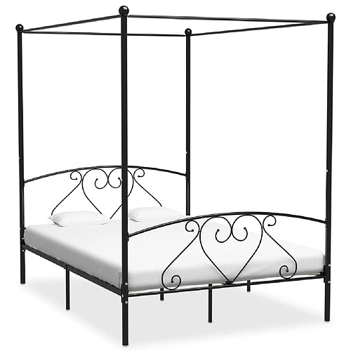 vidaXL Cadre de lit sans matelas avec baldaquin noir 160x200 cm métal