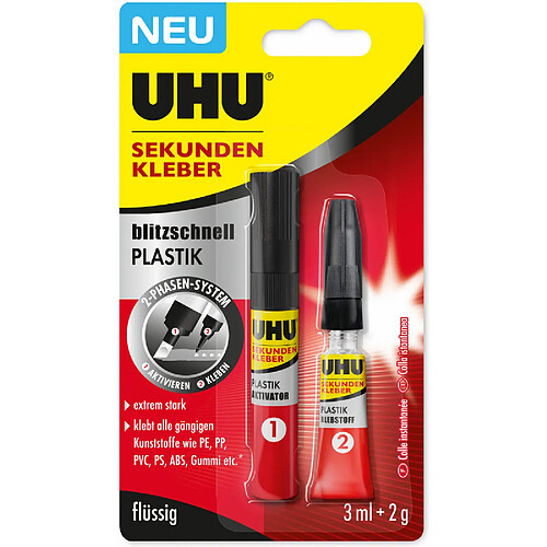 UHU Colle instantanée blitzschnell PLASTIK, 3 ml + 2 g ()