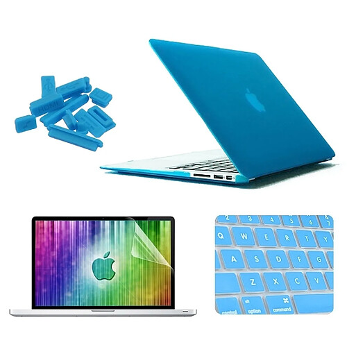 Wewoo Housse Étui bleu pour MacBook Air 11,6 pouces 4 en 1 Coque de protection en plastique dur givré avec protecteur d'écran et protège-clavier bouchons anti-poussière