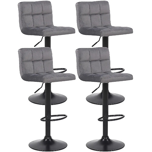 Decoshop26 Lot de 4 tabourets de bar en velours gris coutures décoratives piètement métal noir 10_0004503