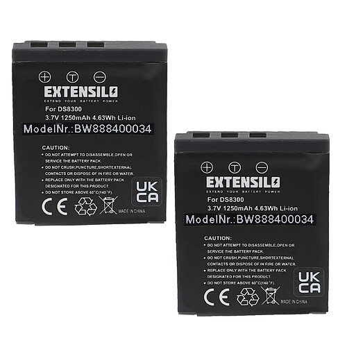 Vhbw EXTENSILO 2x Batteries compatible avec Voigtländer Virtus D8, D800, W7, XM 8600 appareil photo (1250mAh, 3,7V, Li-ion)