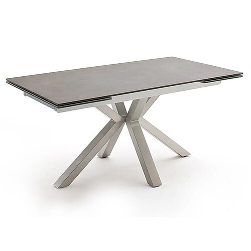 Pegane Table à manger extensible en céramique anthracite et acier brossé - L.160-240 x H.76 x P.90 cm