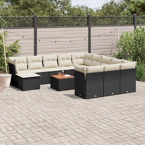 vidaXL Salon de jardin avec coussins 13 pcs noir résine tressée