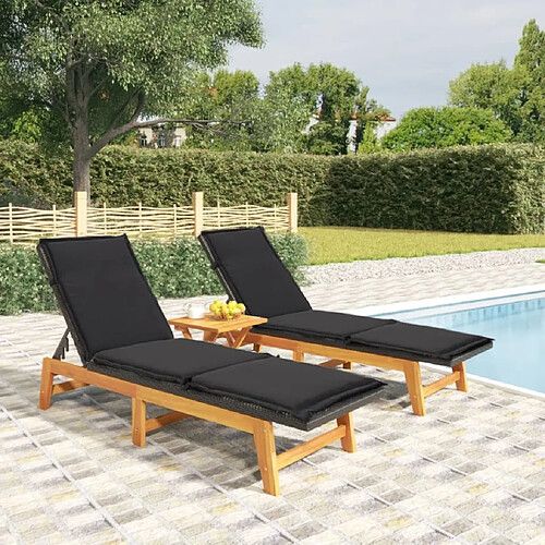 Maison Chic Lot de 2 Chaises longues et coussins| Transat Bain de soleil Résine tressée/bois d'acacia -GKD71230