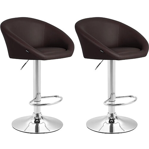 Decoshop26 Lot de 2 tabourets de bar chaises hautes design moderne en PVC marron et métal chromé 10_0004349