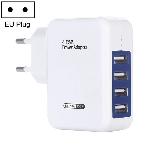 Wewoo Chargeur de voyage pour mural USB 3.1A 4 ports 3.1A 15V 5V avec prise UE (blanc)