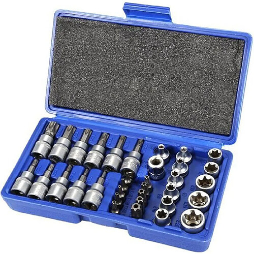 34 Pièces. Jeu Coffret Douille Torx I Jeu d'Écrous E4-E20 I Jeu Douille Torx T10-T60 I Inserts de Clé à Douille