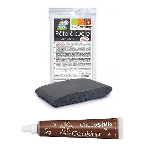 Scrapcooking Stylo chocolat + Pâte à sucre grise 100 g