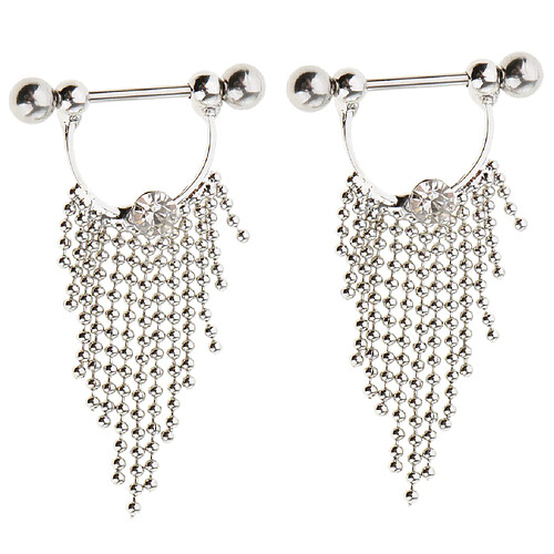 1 paire perles tassle mamelon anneau dangle bouclier nipplerings blanc cristal