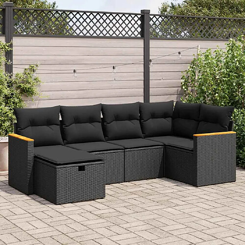 vidaXL Salon de jardin 6 pcs avec coussins noir résine tressée