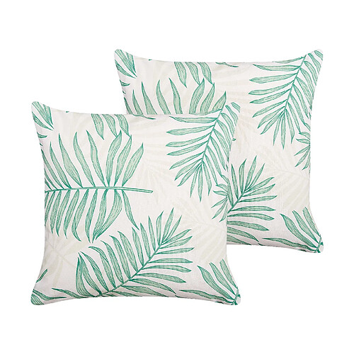 Beliani Lot de 2 coussins POGGIO 45 x 45 cm Motif de plante Vert