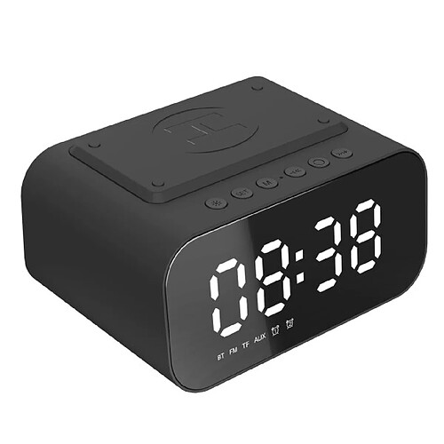 Universal Charge sans fil Bluetooth réveil haut-parleur écran LED numérique téléphone subwoofer haut-parleur FM radio miroir affichage du temps | haut-parleur portable (noir)