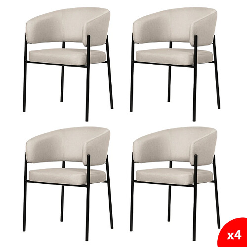 Secury-T Lot de 4 chaises de salle à manger avec accoudoirs - tissus beige - pieds en métal noir - LOU